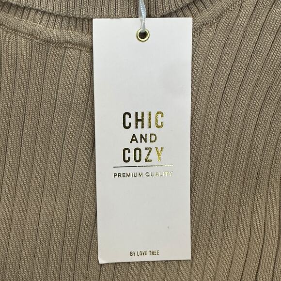 NWT Love Tree Turtleneck Top Womens M Tan Fitted Ribbed Knit Minimalist Neutral - Picture 6 of 6